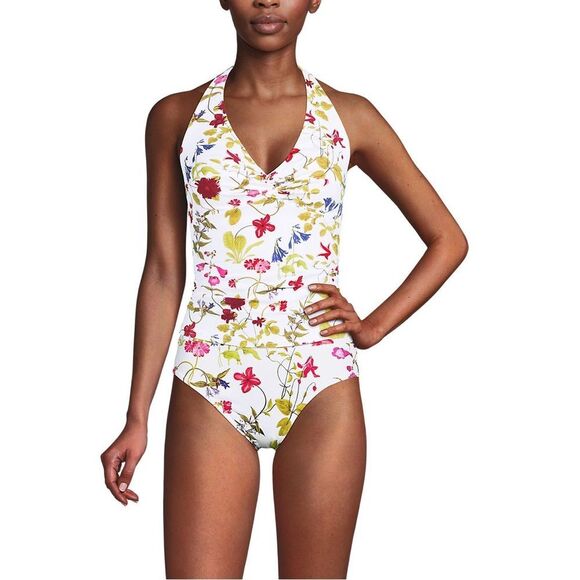 Land's End chlorine resist halter twist tankini swim top white meadow floral var - Picture 4 of 8